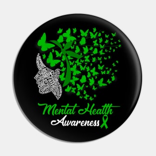 Mental Health Awareness Butterflies Green Ribbon Girl Pin