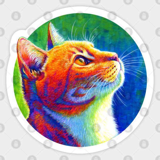 Psychedelic Rainbow Tabby Cat Orange Tabby Cat Sticker Teepublic