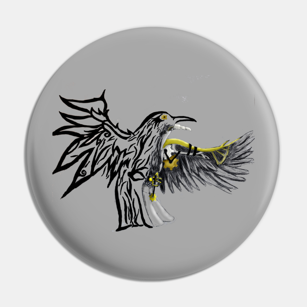 Steampunk/ Tribal Crow - Tattoo - Pin | TeePublic Steampunk/ Tribal Crow - Tattoo - Pin | TeePublic