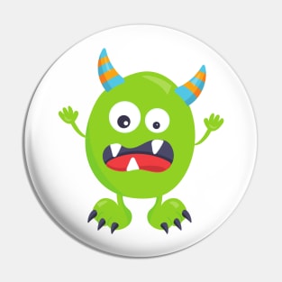 Cute Monster, Green Monster, Funny Monster, Horns Pin