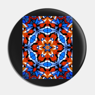 Hexagon Blue Red-Orange Mosaic Symbol Pin