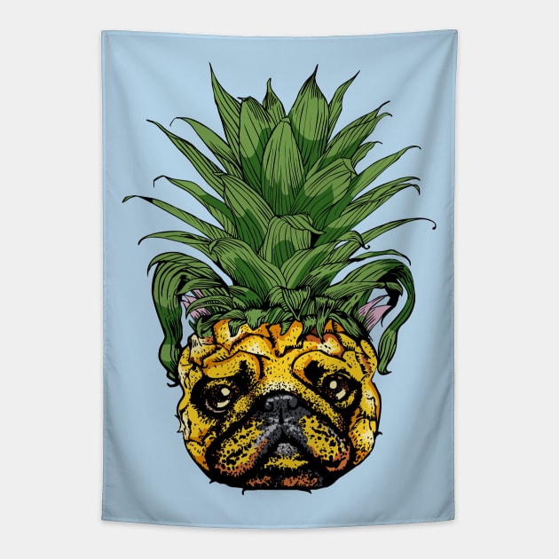 Pineapple French Bulldog Tapestry by huebucket