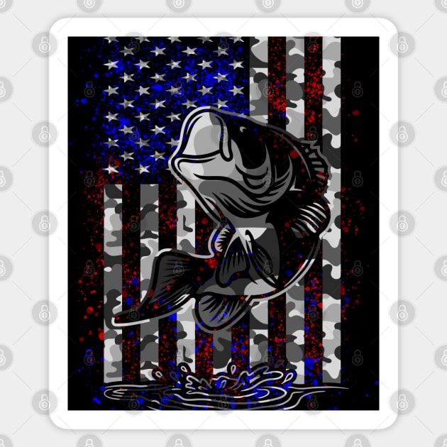 Vintage Camo American Flag Bass Fishing Fisherman RWB - Fishing - Sticker