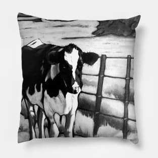 Cow on Farm/Black & white Pillow