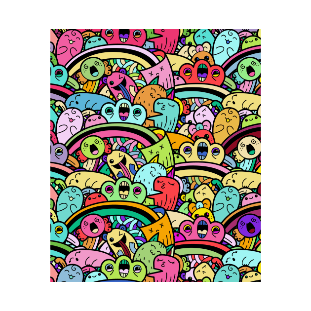 Monster Doodle Street Art Pattern, Funny Urban Style by emmjott