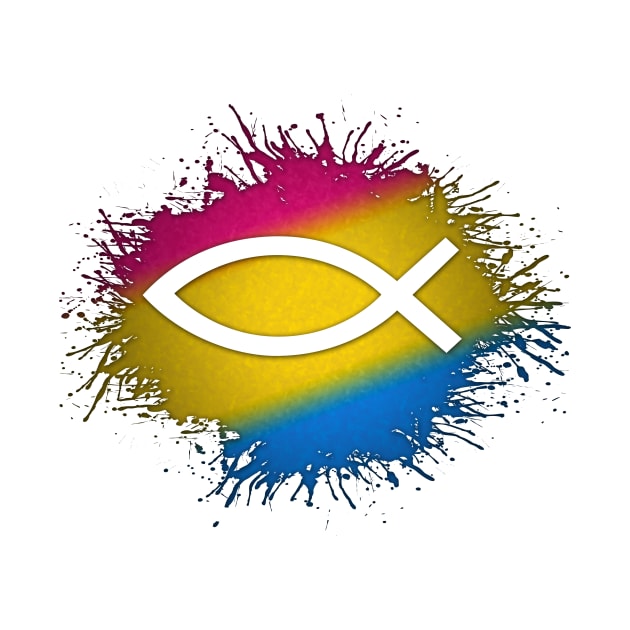 Paint Splatter Pansexual Pride Flag Fish Symbol by LiveLoudGraphics