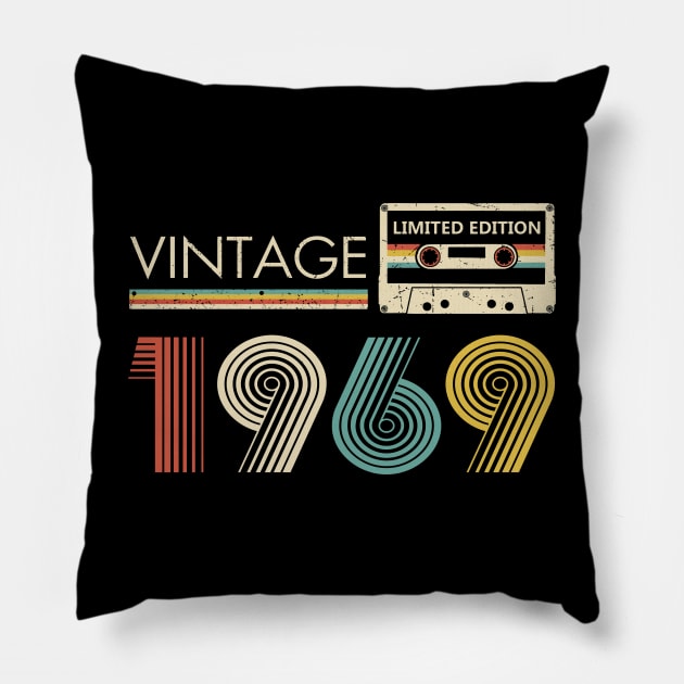 54th Birthday Vintage 1969 Limited Edition Cassette Tape Pillow by Ripke Jesus