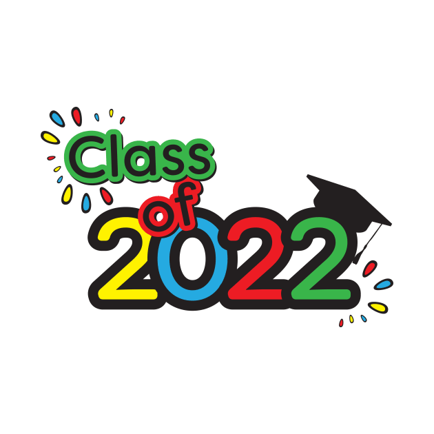 Class of 2022 colorful icon, Yellow Blue Red Green text and numbers and academic cap by sigdesign