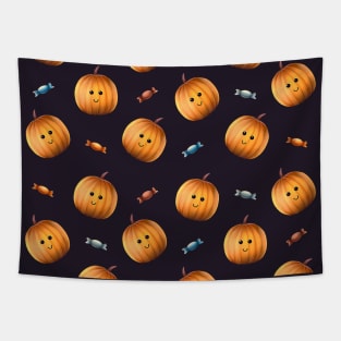 Pattern Halloween pumpkins and candies Tapestry