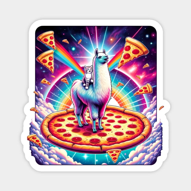 Funny Llama with Cat, Pizza and Tacos Vibrant Magnet by logiamerch