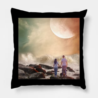 Valentine Wall Art - Holding hands on the shore - Unique Valentine Fantasy Planet Landsape - Photo print, canvas, artboard print, Canvas Print and T shirt Pillow