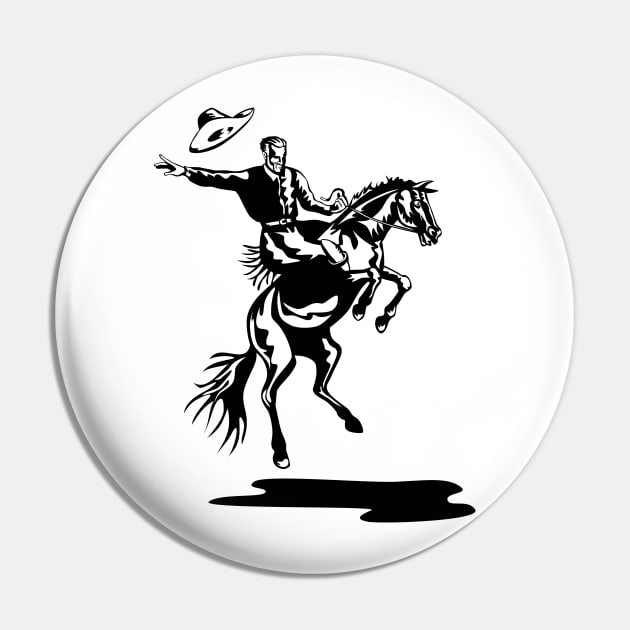 Bronc Riding Competition Retro Black and White Pin by retrovectors