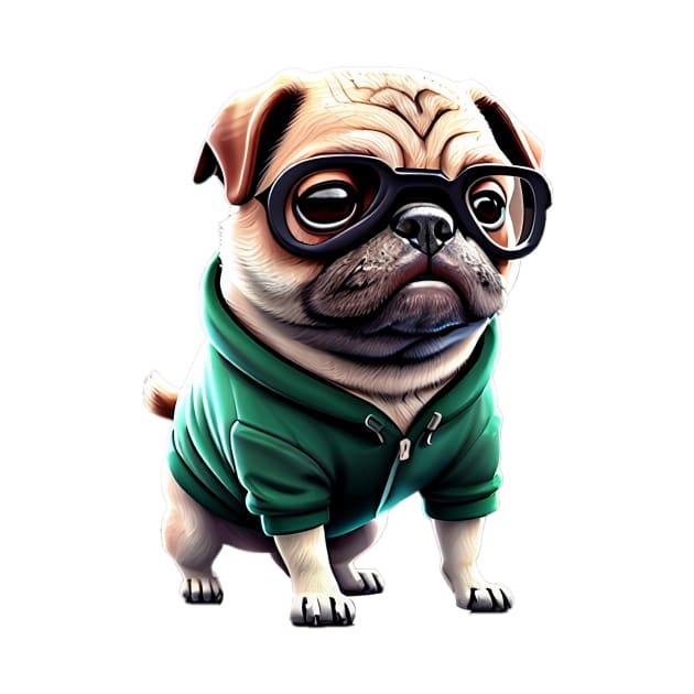 Muscular Pug Gym Trainer - Cute Pug with Green Hoodie Design by fur-niche