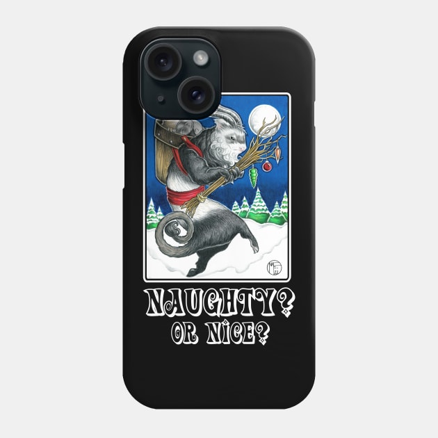 Ferret Krampus - Naughty or Nice? - White Outlined Version Phone Case by Nat Ewert Art