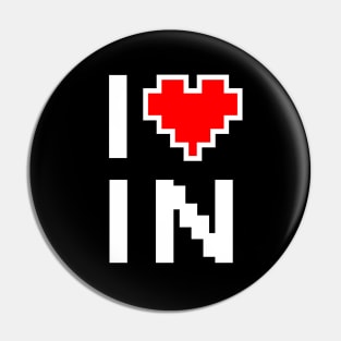 I Love IN - Pixel heart for Indiana gamer Pin