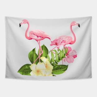 Tropical flower and flamingos Tapestry