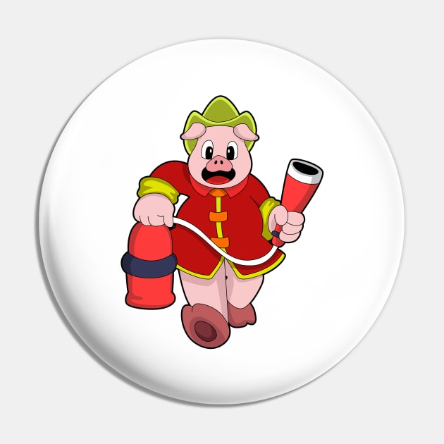 Pig as Firefighter with Fire extinguisher Pin by Markus Schnabel