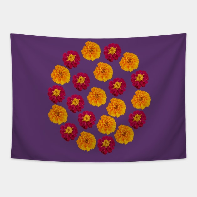 Red and Orange Marigold Floral Group Tapestry by ellenhenryflorals