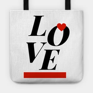 Love red heart and horizontal line black Tote