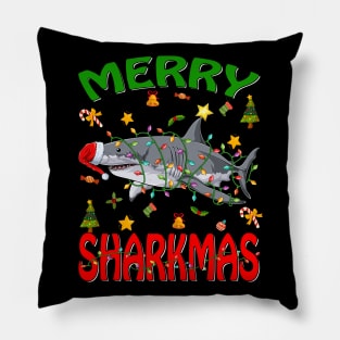 Santa Hat Shark Merry Sharkmas Christmas PJ Pajama T-Shirt Pillow