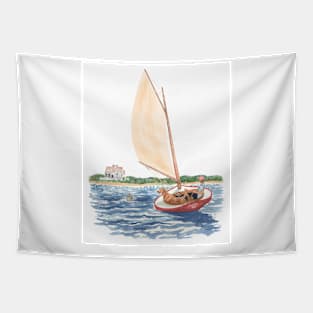 Catboat Sailor with Seal Tapestry