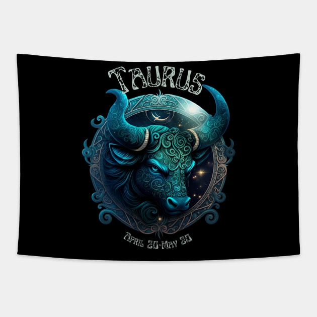 Retro Taurus Zodiac Sign Tapestry by Curio Pop Relics