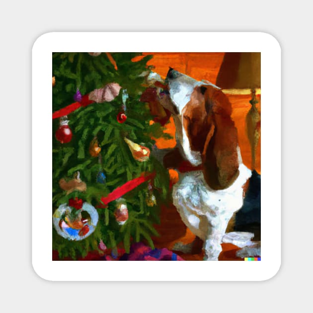 Basset Hound decorating tree Magnet by GhostlierNation