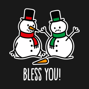 Bless you Funny Christmas cartoon snowman sneeze carrot nose T-Shirt