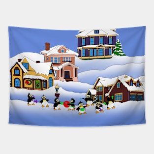 Christmas penguin village Tapestry