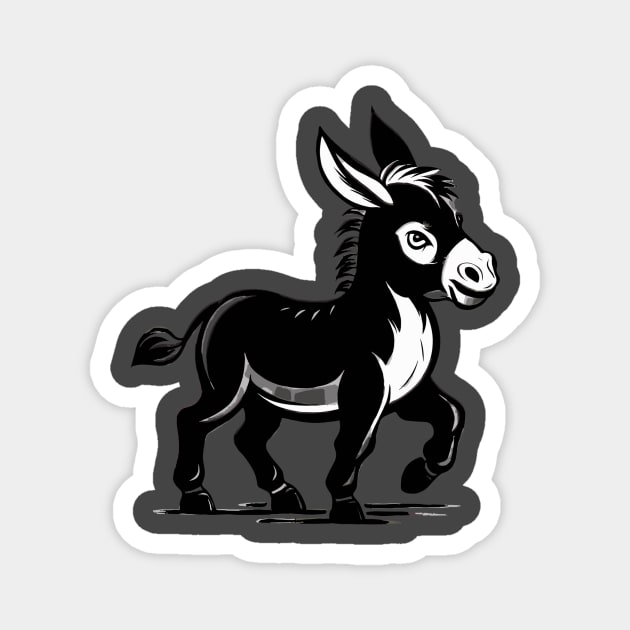 Cute Black and White Donkey Cartoon Animal Art Magnet by NedisDesign