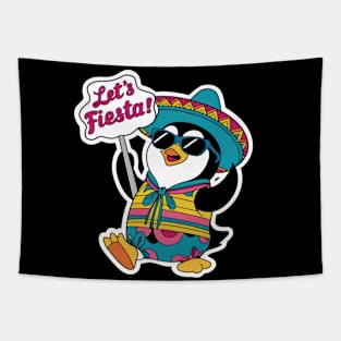 Cute Funny Penguin Let's Fiesta Kawaii Cinco de Mayo Party Tapestry