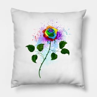 Rainbow rose with watercolor drops Pillow