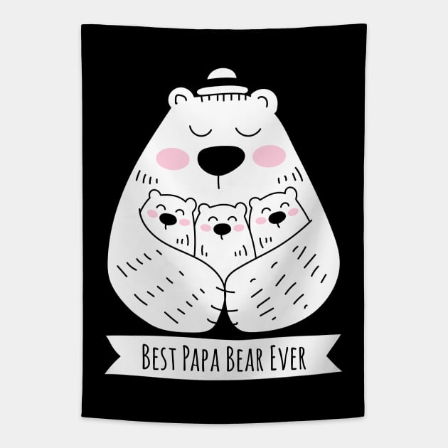 Best Papa Bear Ever - 3 Kids Tapestry by HappyCatPrints
