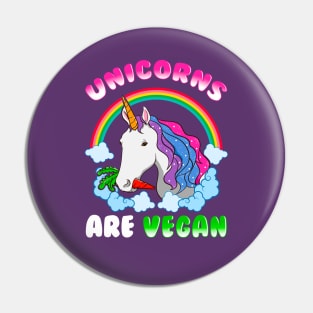 Unicorns Are Vegan Vegetarian Pin