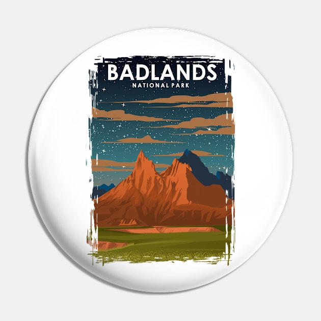 Badlands National park Vintage Minimal Retro Travel Poster at Night Pin by jornvanhezik