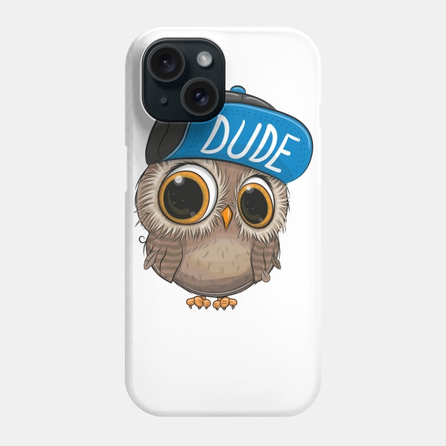 Cute little owl with big eyes and a cap with the inscription Dude Phone Case by Reginast777