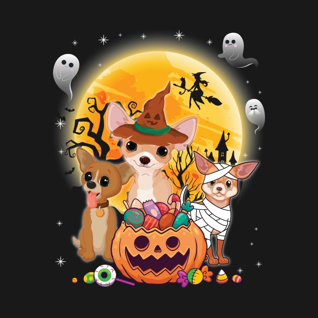 Chihuahua Dog Mummy Witch Moon Ghosts Happy Halloween Thanksgiving Merry Christmas Day by joandraelliot