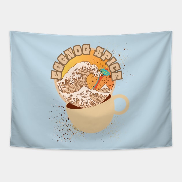 Great Wave of Eggnog Spice. Holiday Coffee Tsunami Cascadia Style Tapestry by SwagOMart