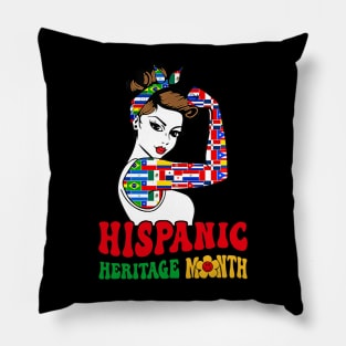 Groovy Hispanic Heritage Month Woman Latino Countries Flag Pillow