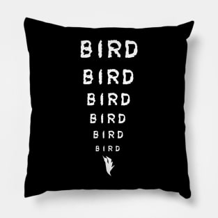 bird , plus inscription, store logo, white color Pillow