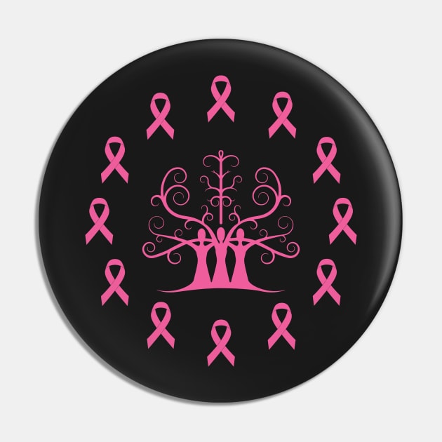 Breast Cancer Awareness Dark Pink Ribbon Sisters Tree Of Life Pin by SubtleSplit