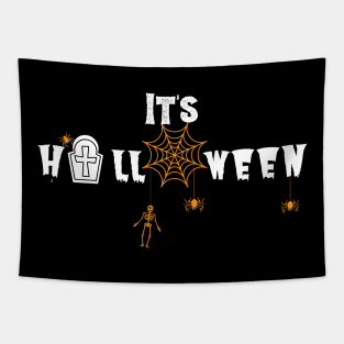 Spider web with skeleton Halloween Tapestry