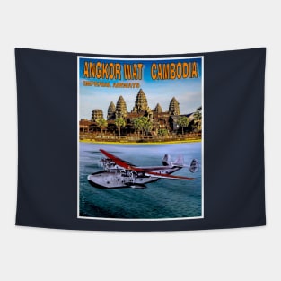 ANGKOR WAT CAMBODIA Vintage Imperial Airways Travel and Tourism Advertising Print Tapestry