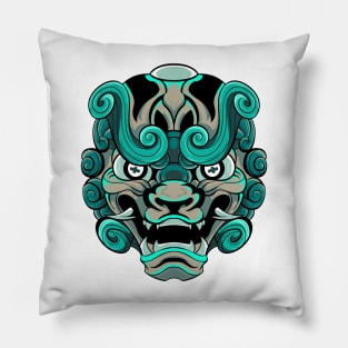 The Furious Japanese Lion 3 - Komainu Vector art illustration Pillow