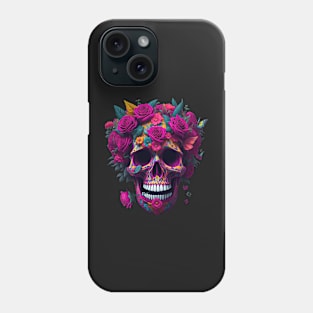 Funny Sugar Candy Skull With Flowers Phone Case