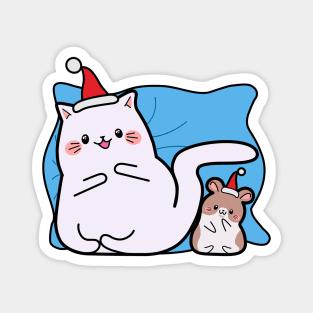 Kawaii style, Christmas, new year, mouse and cat kawaii, gifts Magnet