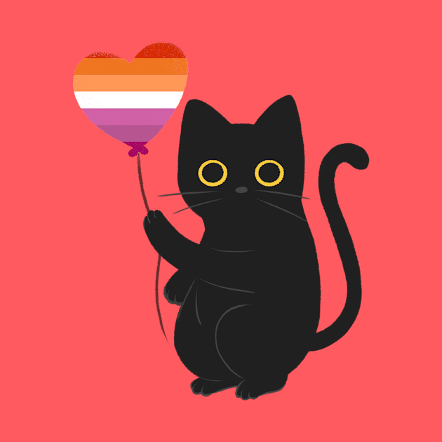 Black Cat Holding Lesbian Heart Balloon by galpalpride