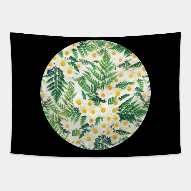 Textured Vintage Daisy and Fern Pattern Tapestry by micklyn