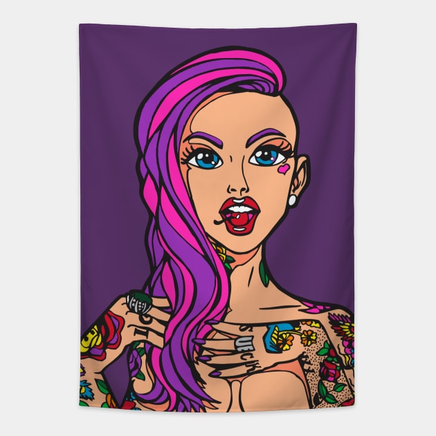 Tattoo Girl Tapestry by DavesTees