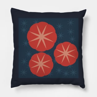 Poppies Red Flowers Japanese Woodcut Print Shibori Pillow